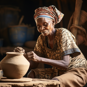 Femme africaine fabricant une poterie