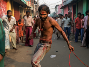Fête de Muharram - Un homme se fouette dans la rue