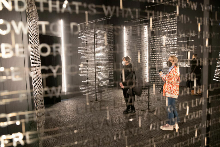 NEW YORK, NEW YORK - APRIL 06: People visit the Whitney Biennial show at the Whitney Museum of Art on April 6, 2022 in New York City. (Photo by Liao Pan/China News Service via Getty Images)
