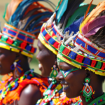 Femmes africaines avec des plumes sur la tête