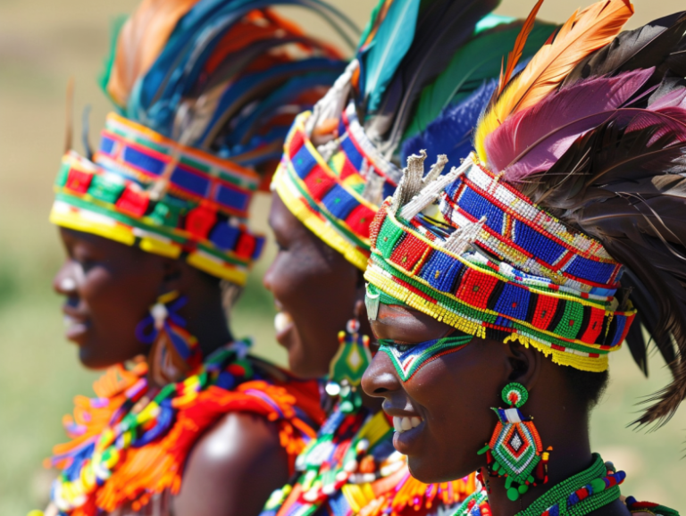 Femmes africaines avec des plumes sur la tête