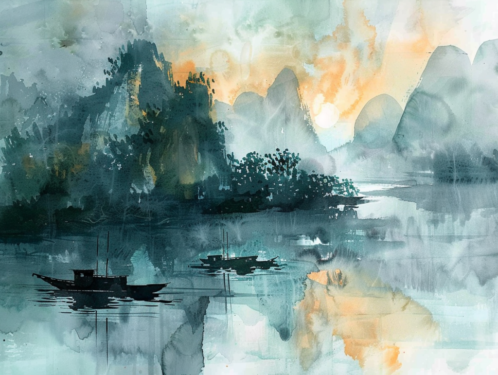 Peinture aquarelle et encre de Chine