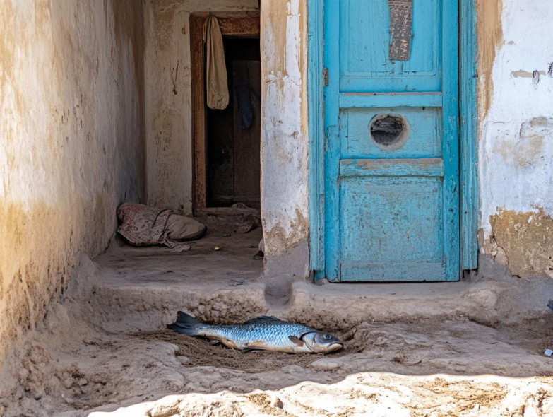 Poisson sous un porche en Tunisie