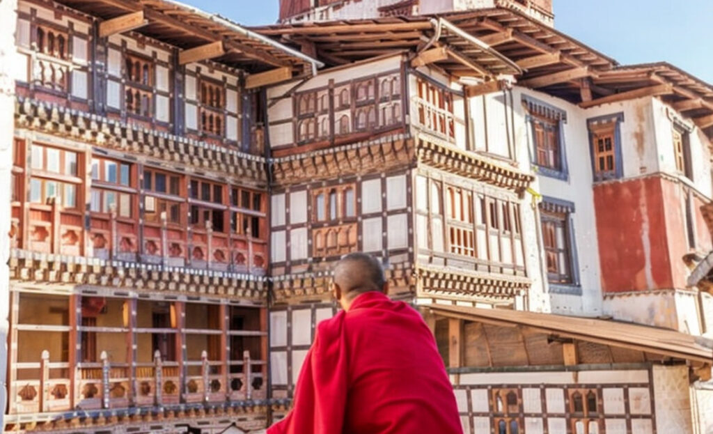 Vue d'une maison traditionnelle bouthanaise